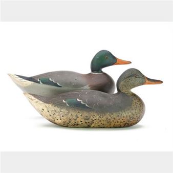 Very rare rigmate pair of hollow carved mallards. - Mason Decoy Factory