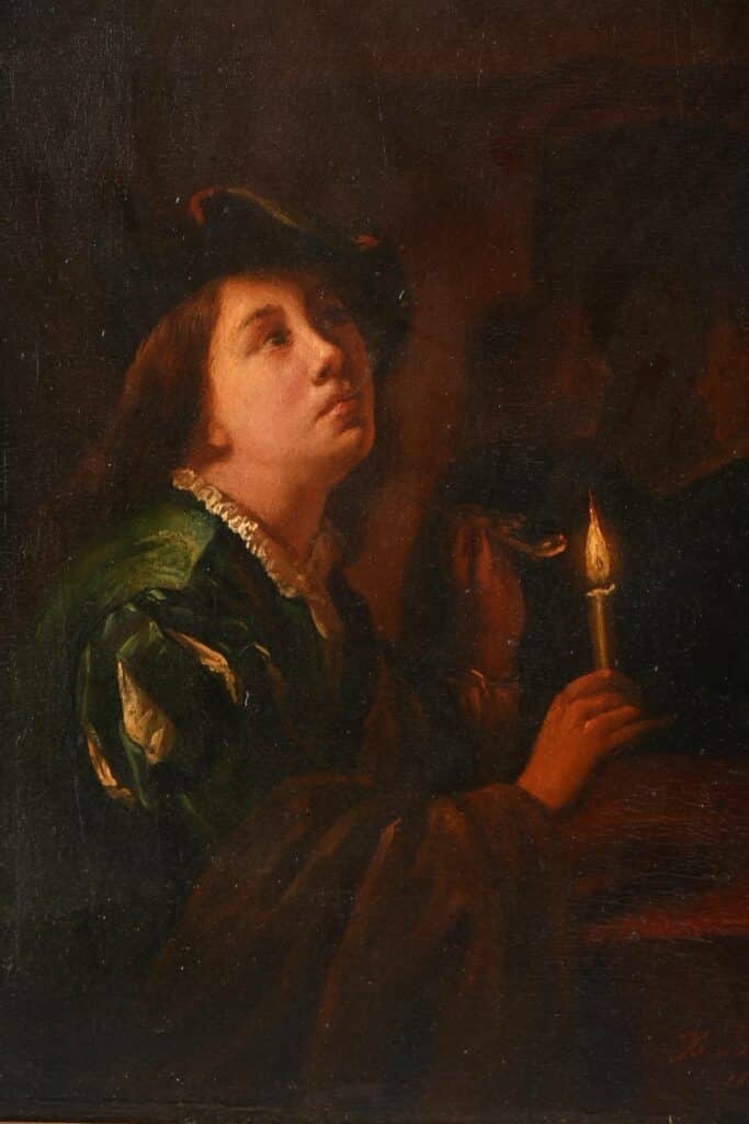 Artwork by Henri Megam, « Jeune homme à la bougie », Made of Huile sur panneau