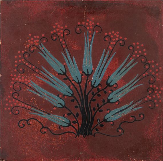 André Ducaroy (1899-1972) Panneau en laque polychrome à décor de fleurs. Petits éclats et craquelures. Non signé. H. 35.5 cm L. 36 cm