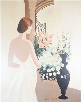 Élégante au vase de roses - Serge Vergez
