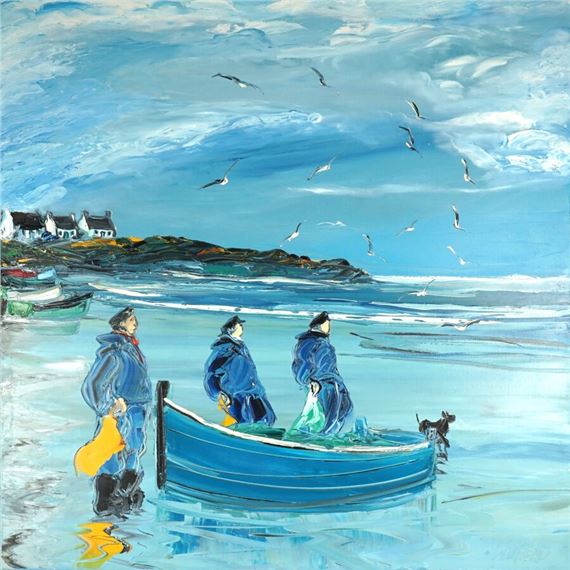 Trois pêcheurs sur la plage bleue by Christian Sanseau, 2003