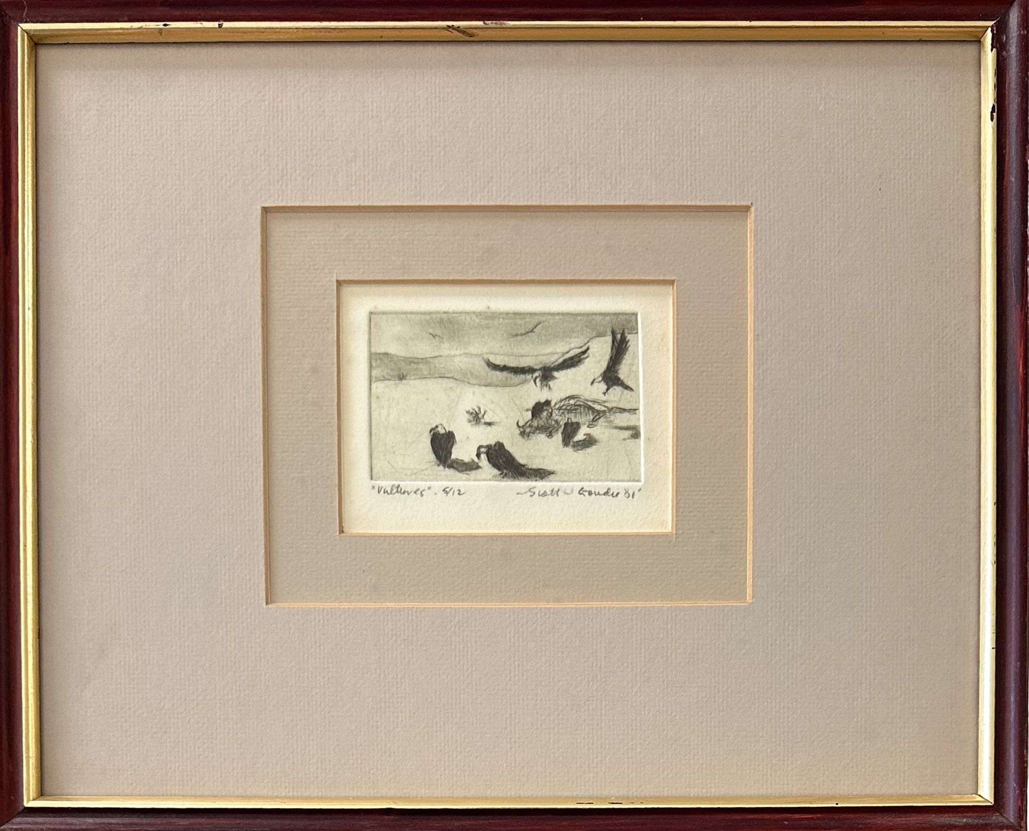 Artwork by Scott Goudie, Vultures', Made of Mezzotint