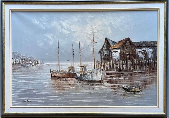 【中古】M▽W.JONES 油絵 漁港 船 海 港 (37866) Yahoo!オークション - 真作 油絵 W.Jones イギリス画家 漁港 船