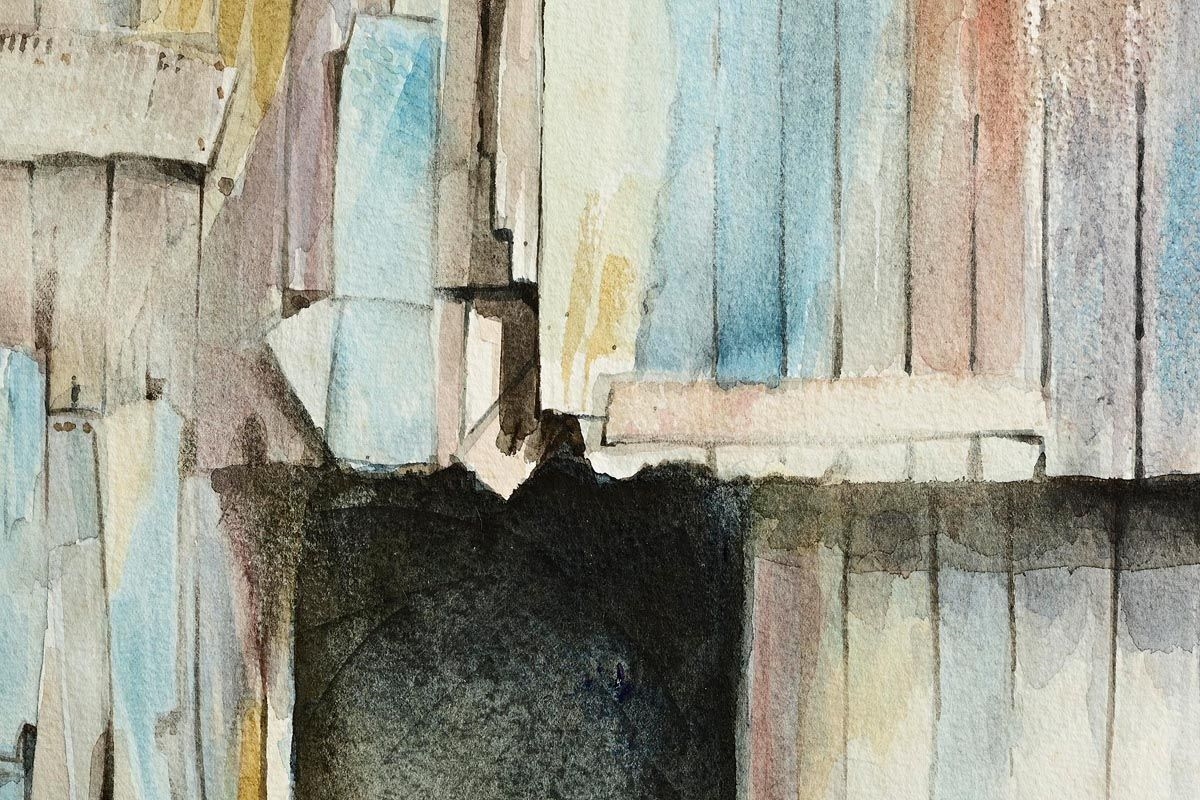 Artwork by Floyd Placzek, Door to Skinners Yard, Baltimore (1982, Made of watercolour on paper