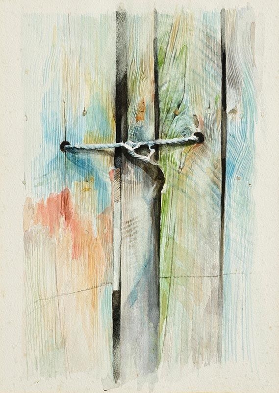 Artwork by Floyd Placzek, Green Wall and String (1983, Made of watercolour on paper