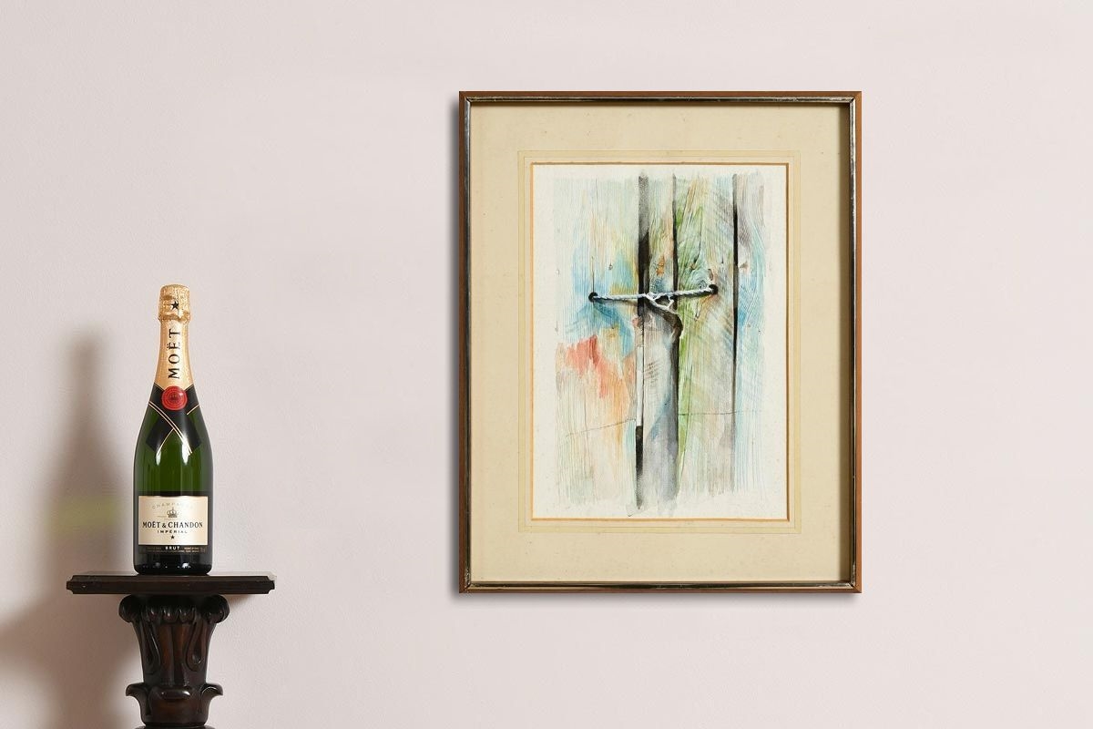 Artwork by Floyd Placzek, Green Wall and String (1983, Made of watercolour on paper