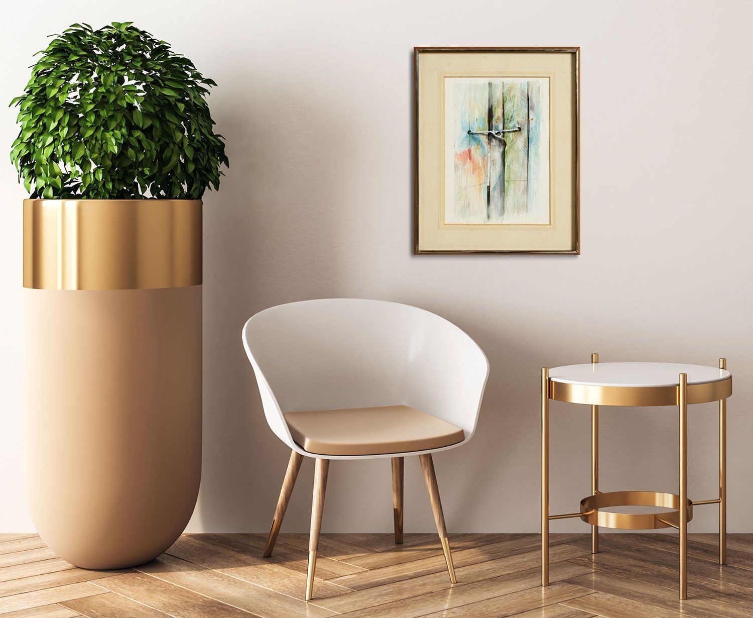 Artwork by Floyd Placzek, Green Wall and String (1983, Made of watercolour on paper