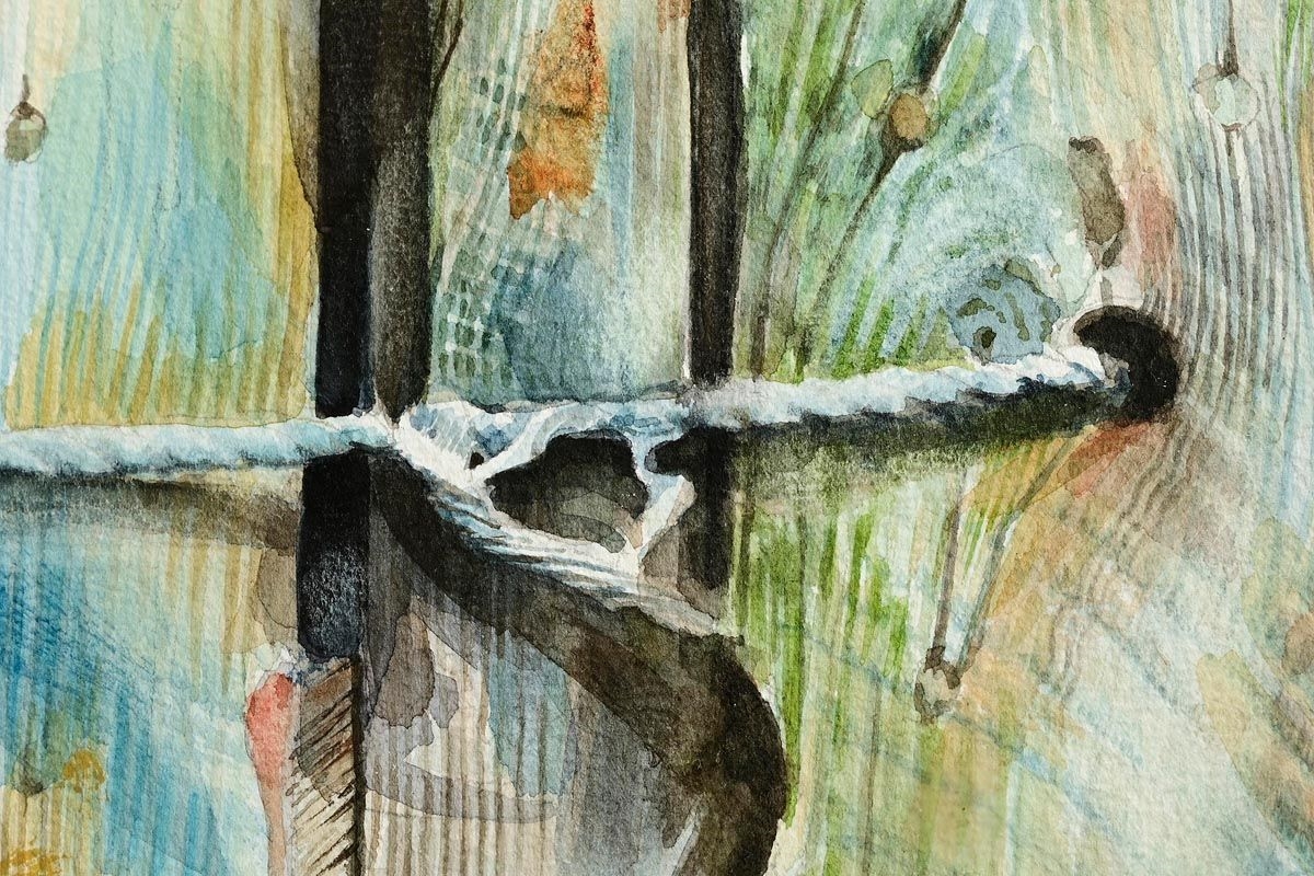 Artwork by Floyd Placzek, Green Wall and String (1983, Made of watercolour on paper