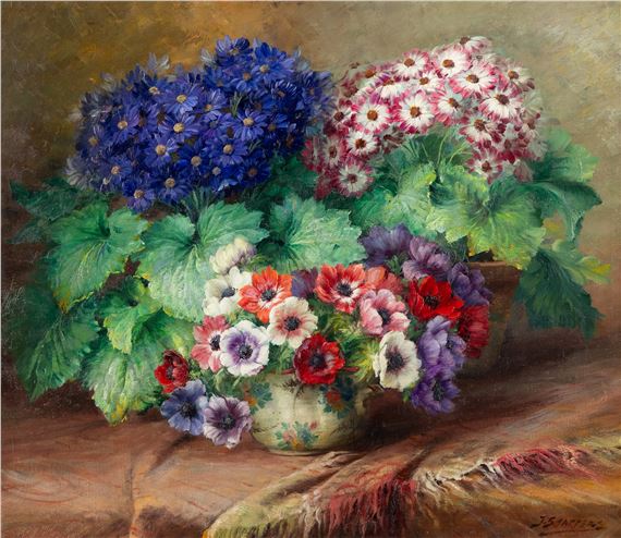 'Still Life of Anemones and Daisies' (L:75 x H:65