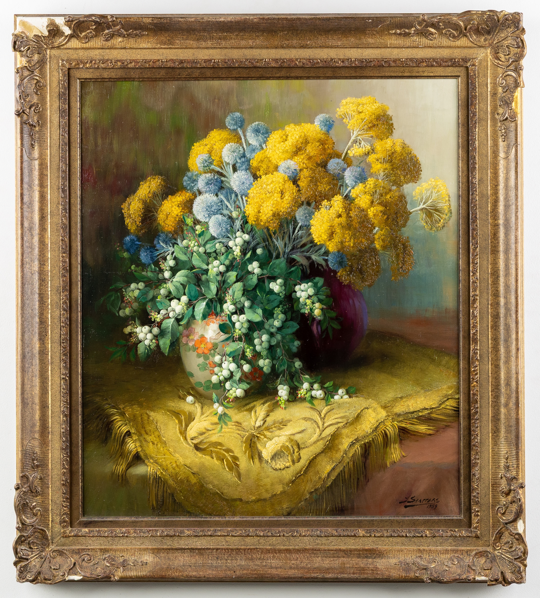 Artwork by Julien Stappers, Julien Stappers (1875-1960) 'Bouquet with Snowberries' (1959) (L:75 x H:65 cm, Made of Oil on canvas
