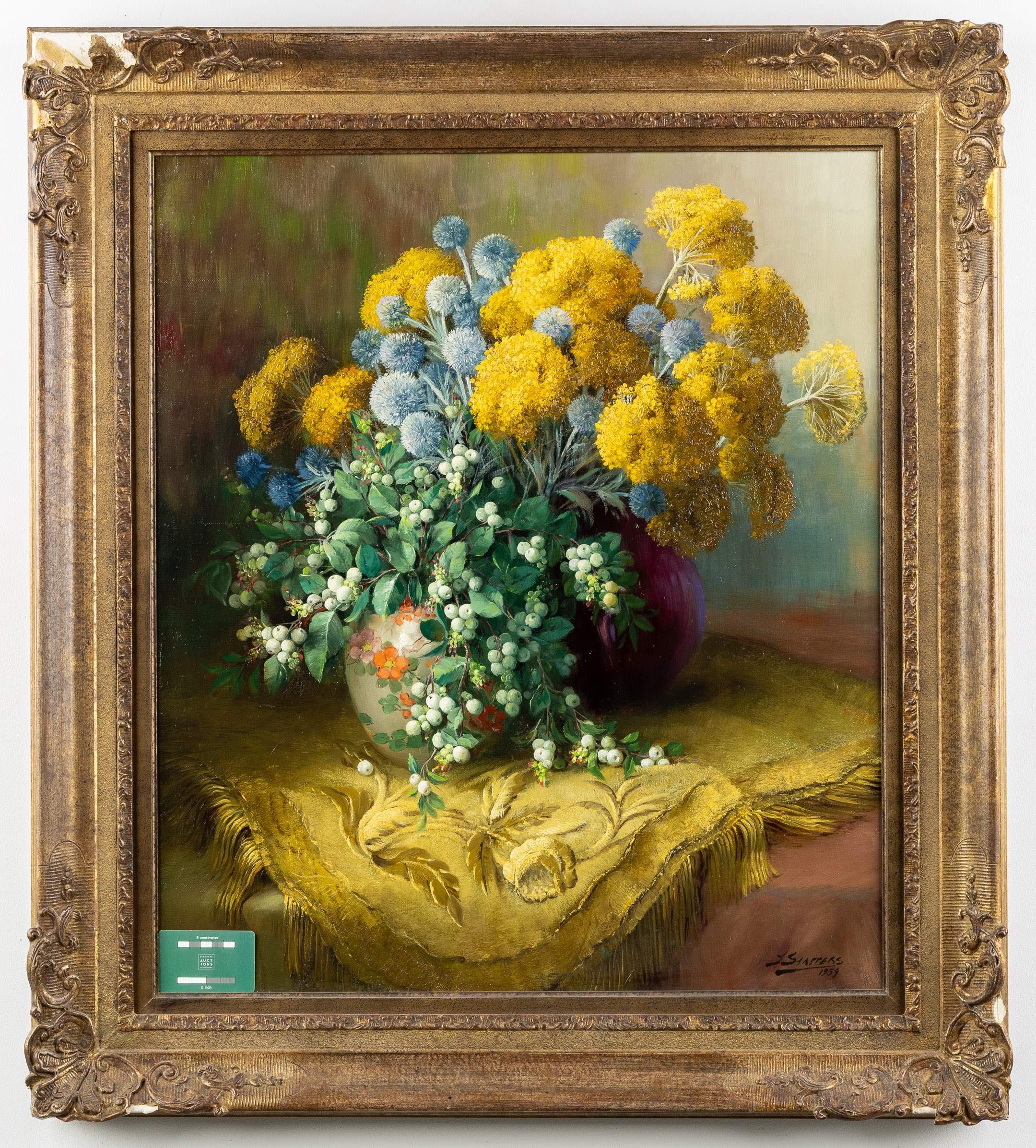 Artwork by Julien Stappers, Julien Stappers (1875-1960) 'Bouquet with Snowberries' (1959) (L:75 x H:65 cm, Made of Oil on canvas