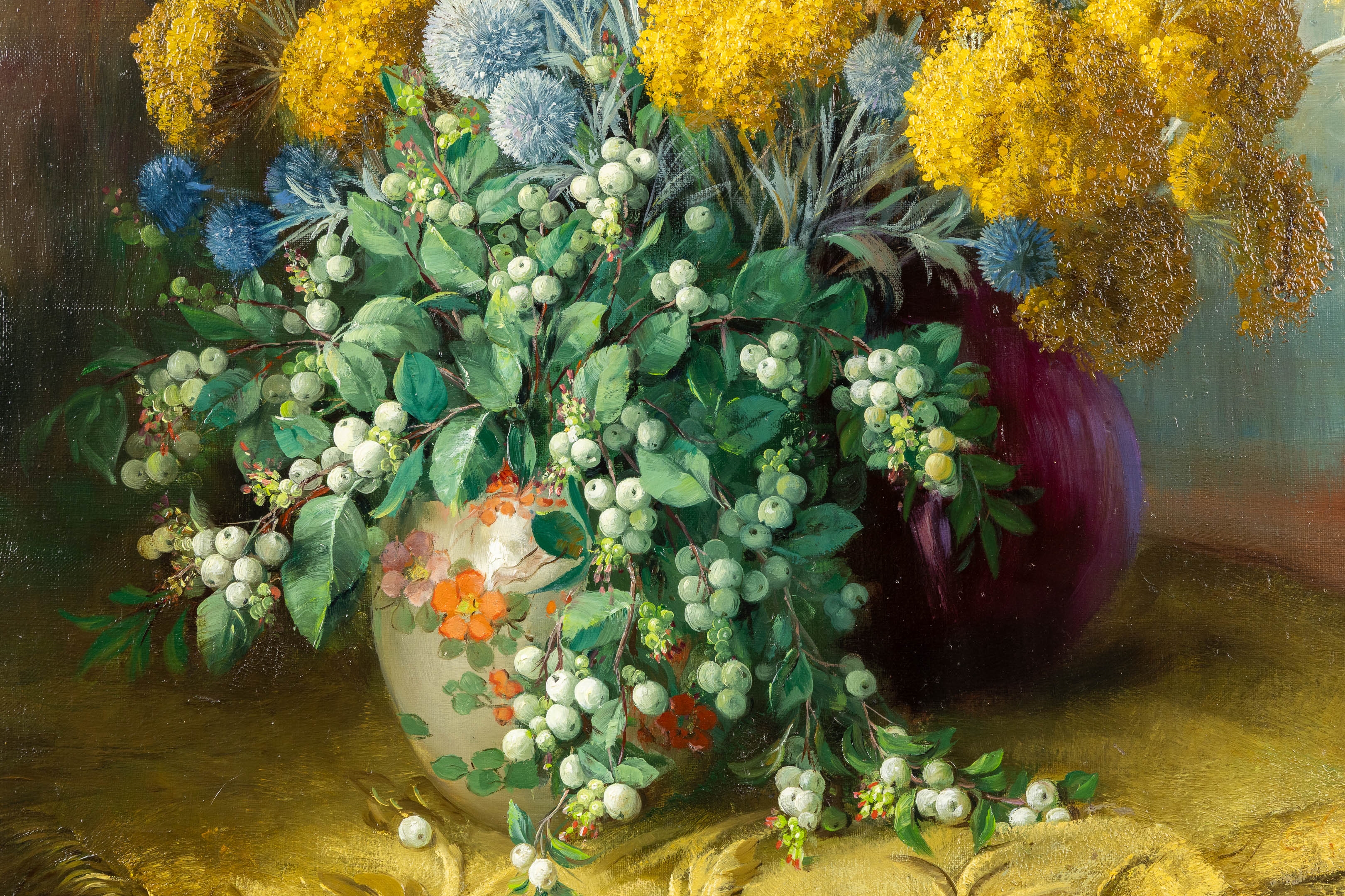 Artwork by Julien Stappers, Julien Stappers (1875-1960) 'Bouquet with Snowberries' (1959) (L:75 x H:65 cm, Made of Oil on canvas