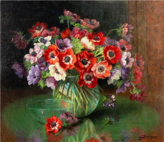 Julien Stappers (1875-1960) 'Bouquet of Anemones in a Glass Bowl' (L:75 x H:65 cm by Julien Stappers