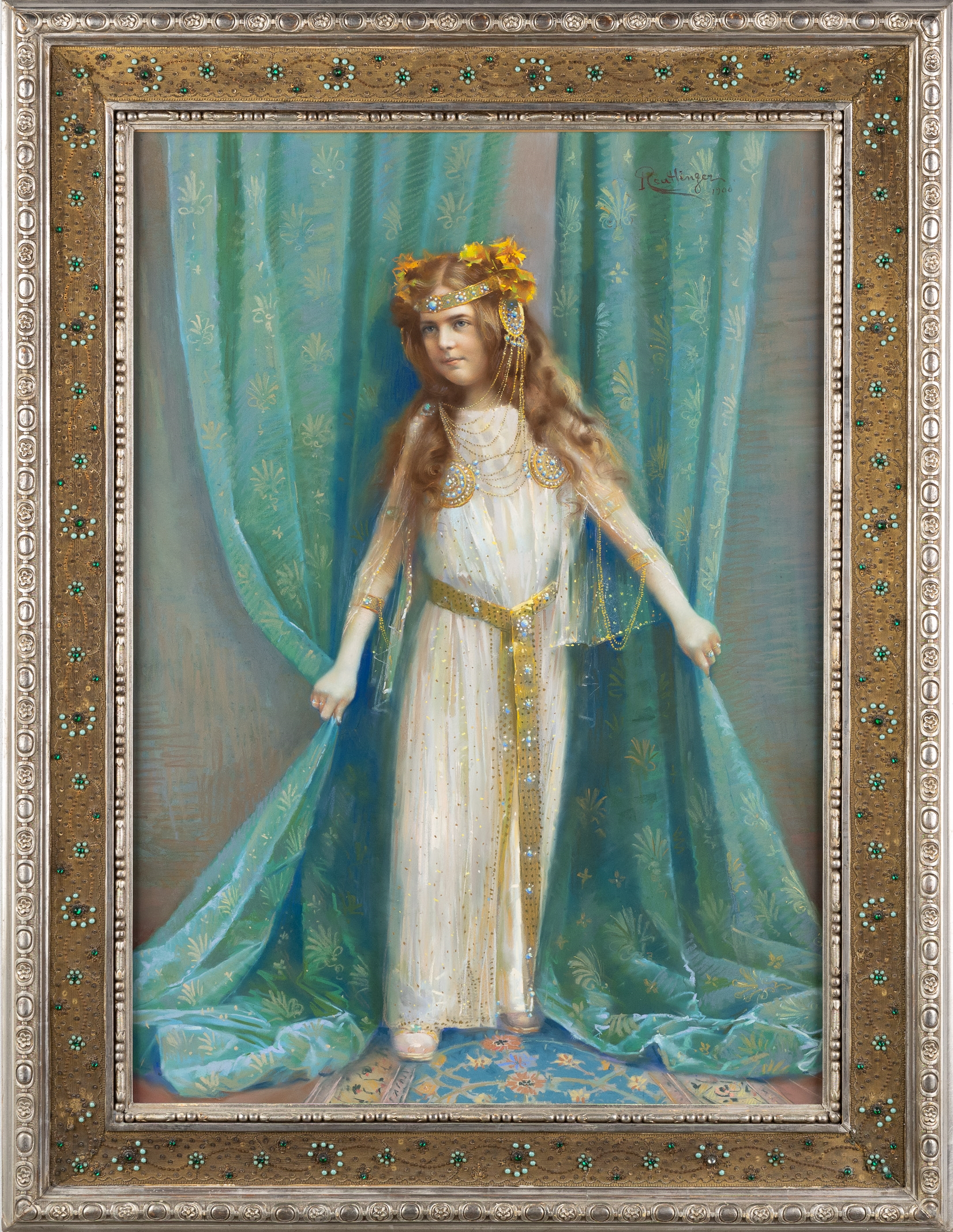 Artwork by Jakob Heinrich Reutlinger, Jakob Heinrich Reutlinger (1802-1868) (Attr.) 'Die kleine Königin' (dated 1900?) (L:65 x H:80 cm, Made of Pastel on canvas