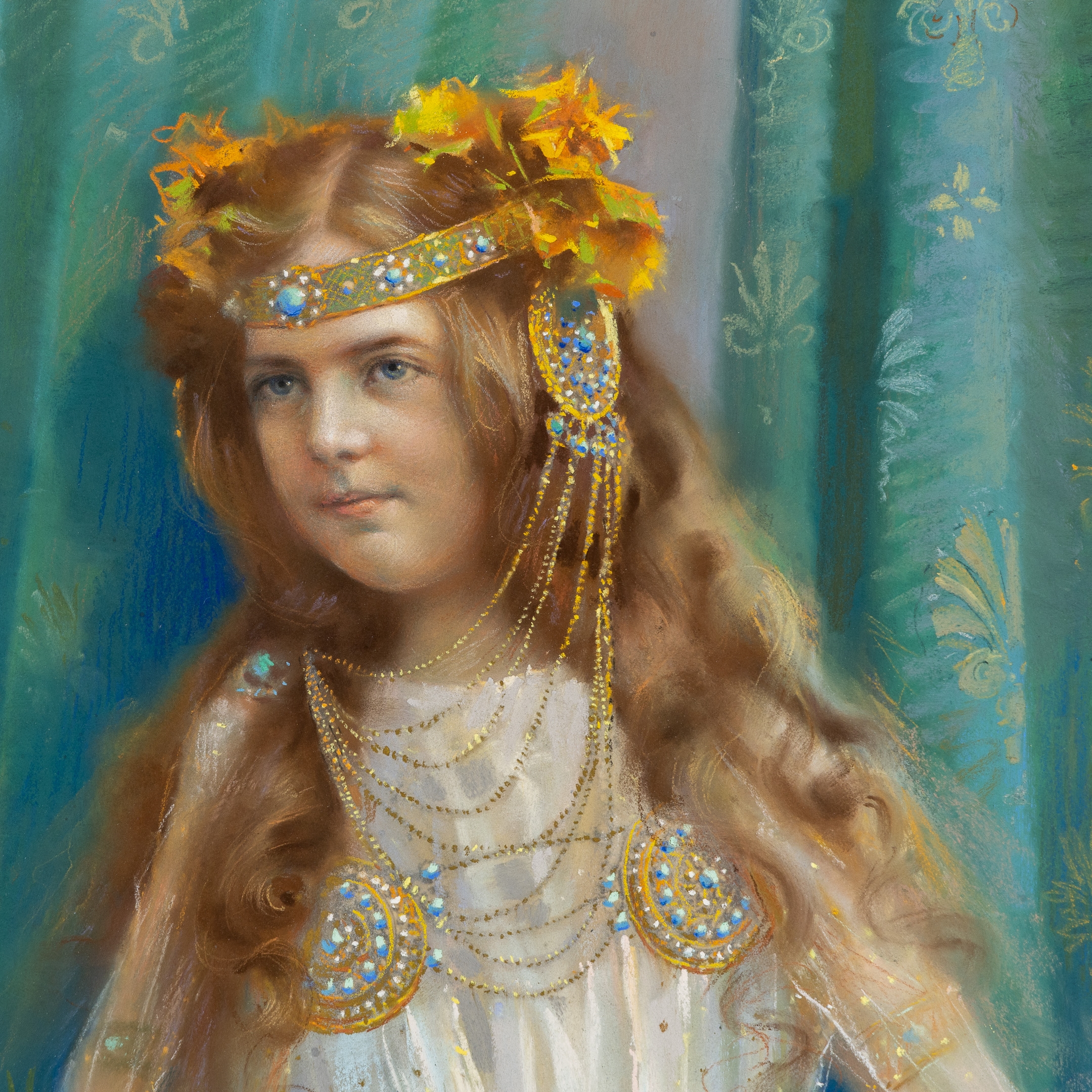 Artwork by Jakob Heinrich Reutlinger, Jakob Heinrich Reutlinger (1802-1868) (Attr.) 'Die kleine Königin' (dated 1900?) (L:65 x H:80 cm, Made of Pastel on canvas