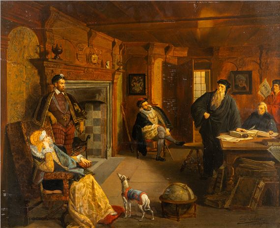 Eugène Siberdt (1851-1931) 'François I visiting Leonardo Da Vinci's Studio in The Castle of Cloux' (1891) (L:60 x H:48.5 cm - Eugene Siberdt