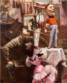 Charles Albert De Saint-Genois (XIX) 'John Hewelt (with his Marionettes)' (L:51 x H:62 cm - Charles Albert de Saint-genois