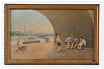 School on the banks of the Seine - A. Fontana