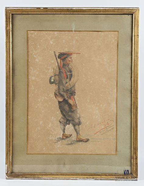 Artwork by Thenadeu F., Tirailleur Tonkinis, campaign outfit, Made of Pencil and pastel on paper