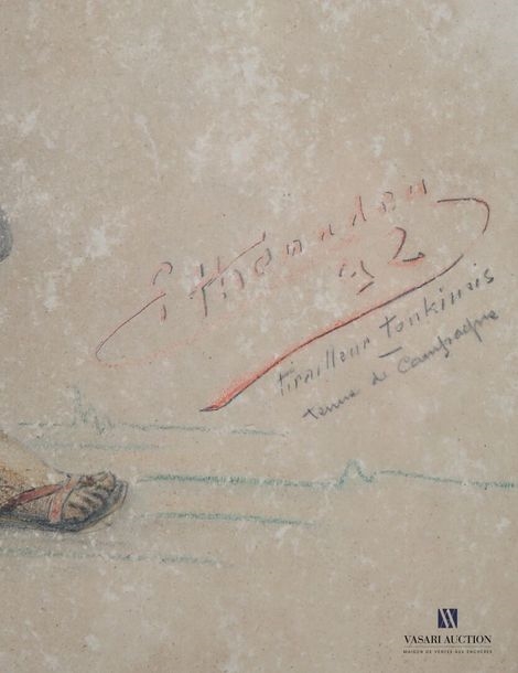 Artwork by Thenadeu F., Tirailleur Tonkinis, campaign outfit, Made of Pencil and pastel on paper