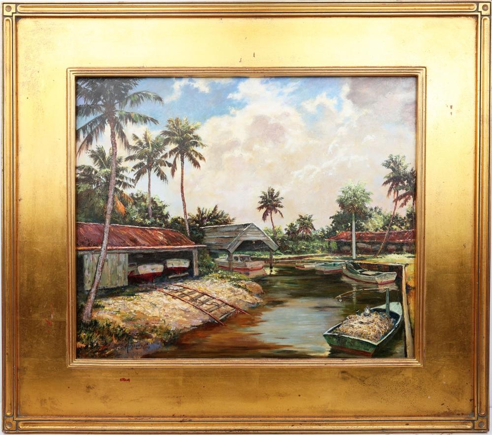 Artwork by James Frederick Hutchinson, JAMES HUTCHINSON FLORIDA ARTIST BOAT SHEDS, Made of Oil on Canvas
