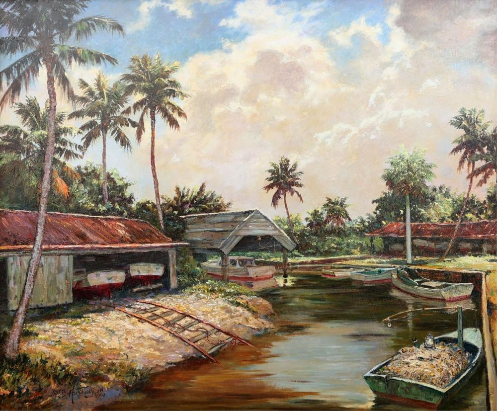 Artwork by James Frederick Hutchinson, JAMES HUTCHINSON FLORIDA ARTIST BOAT SHEDS, Made of Oil on Canvas