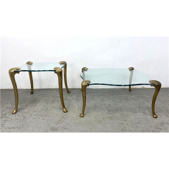 2pc Brass and glass coffee table and end table. Guerin style - Guérin