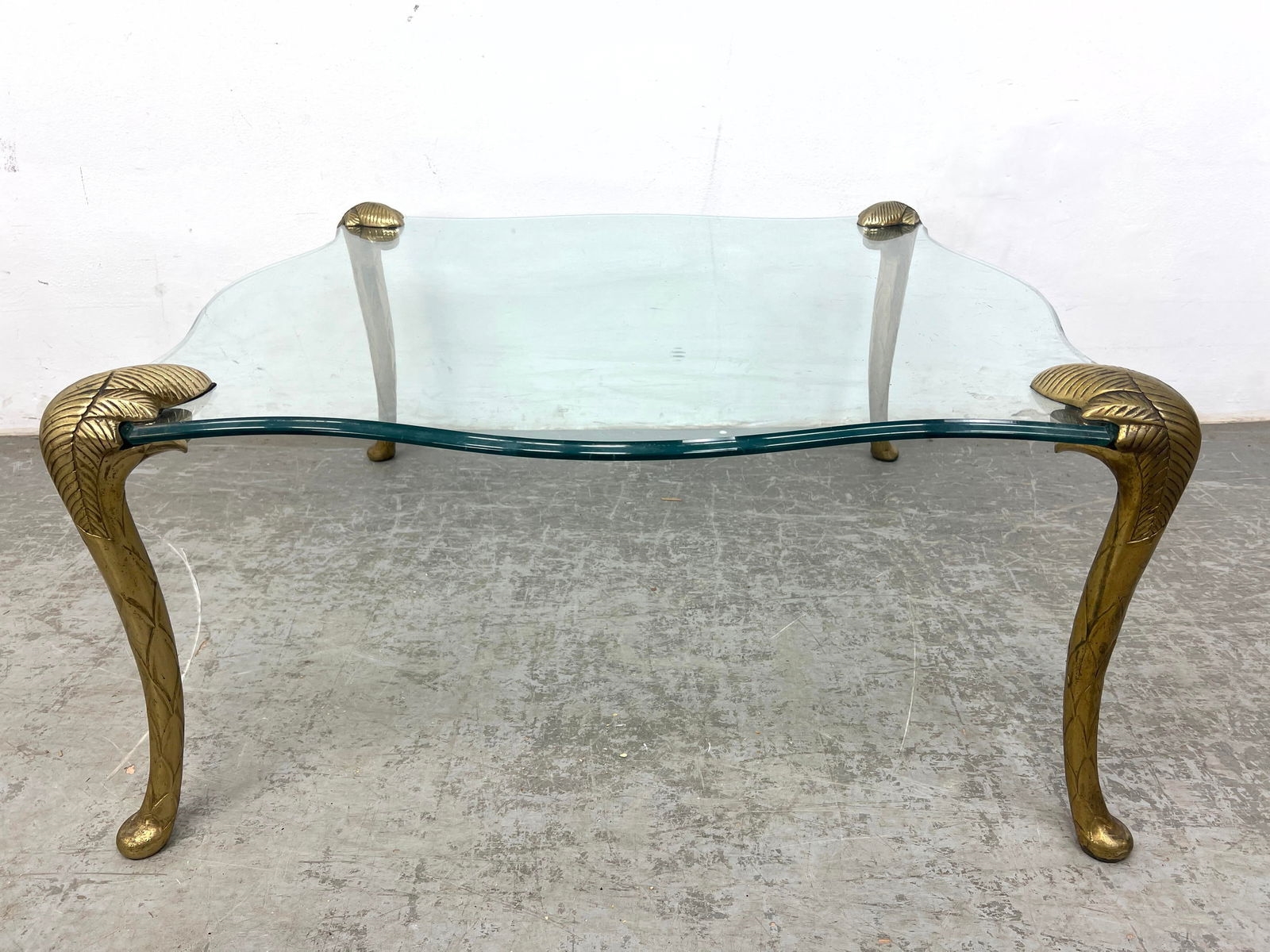 Artwork by Guérin, 2pc Brass and glass coffee table and end table. Guerin style, Made of Brass and glass