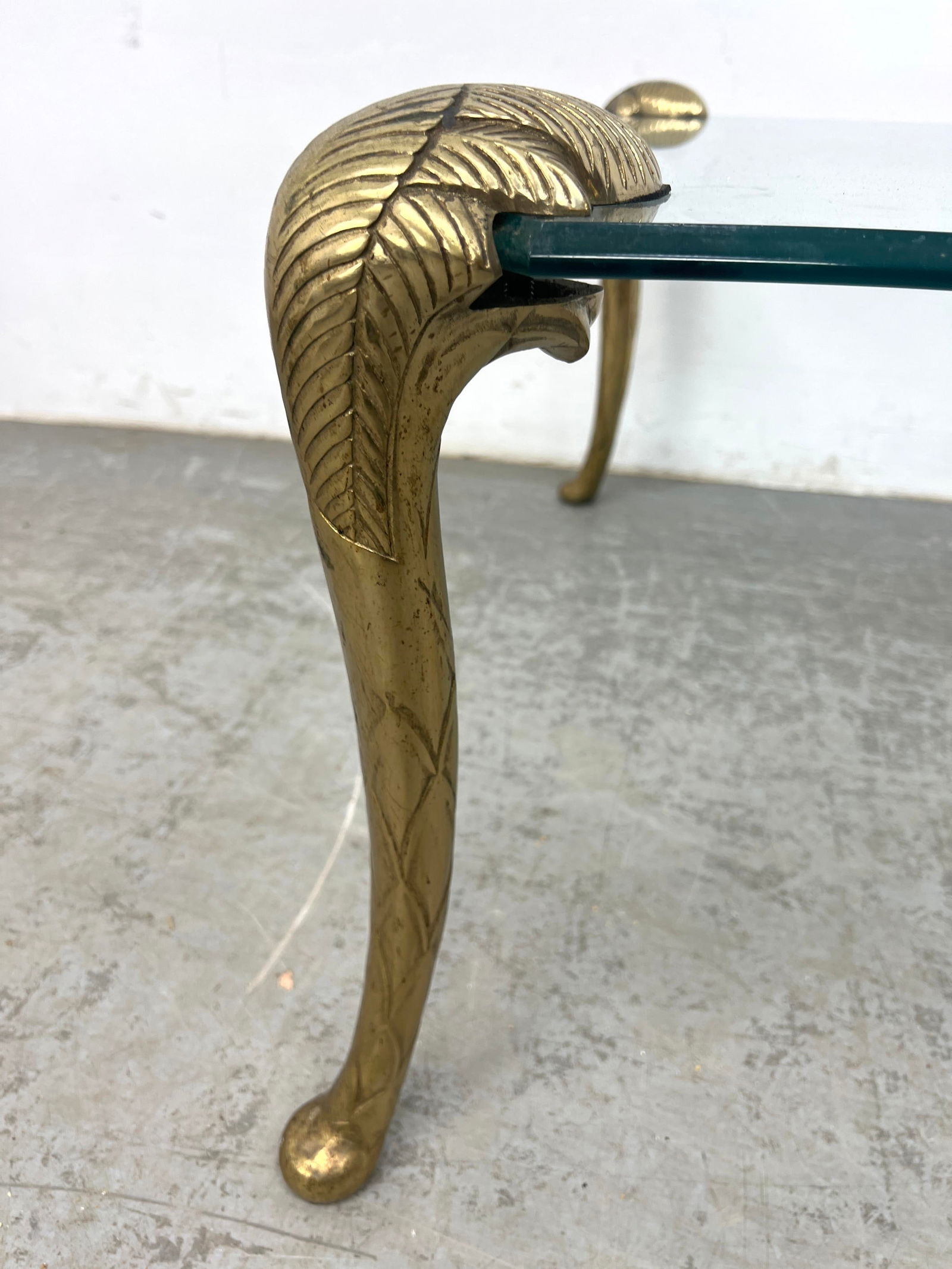 Artwork by Guérin, 2pc Brass and glass coffee table and end table. Guerin style, Made of Brass and glass