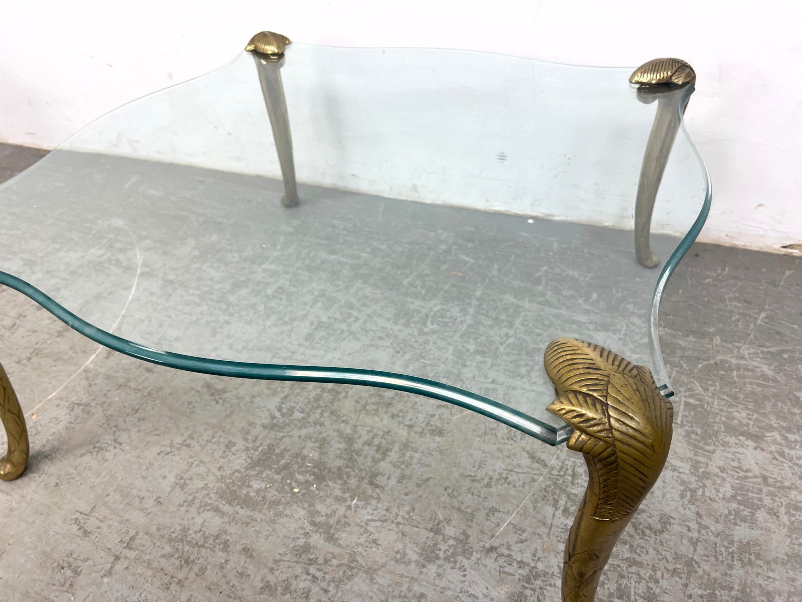 Artwork by Guérin, 2pc Brass and glass coffee table and end table. Guerin style, Made of Brass and glass