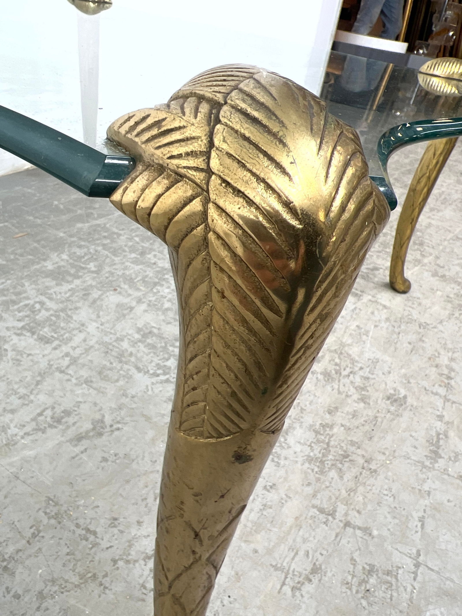 Artwork by Guérin, 2pc Brass and glass coffee table and end table. Guerin style, Made of Brass and glass