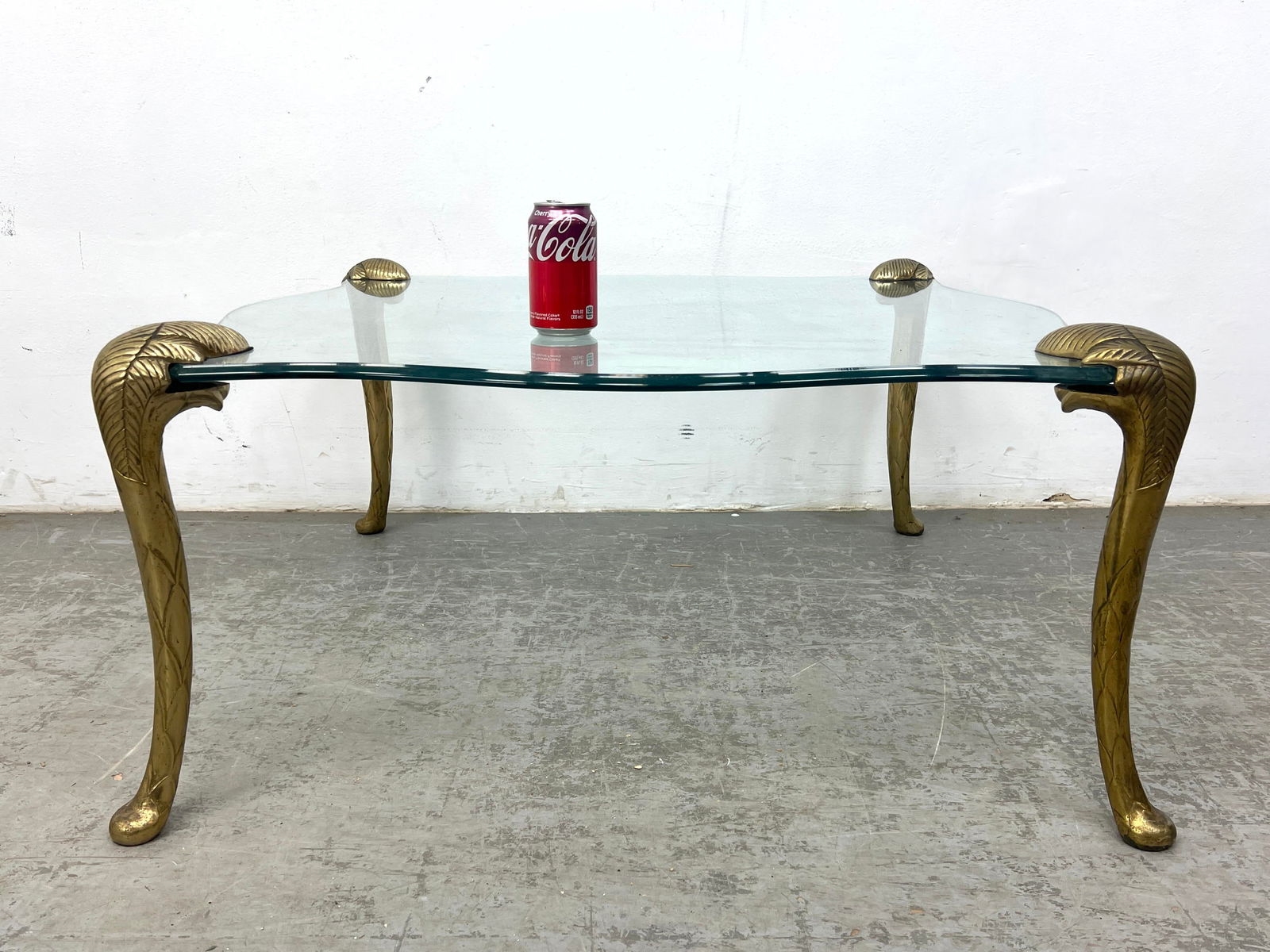 Artwork by Guérin, 2pc Brass and glass coffee table and end table. Guerin style, Made of Brass and glass