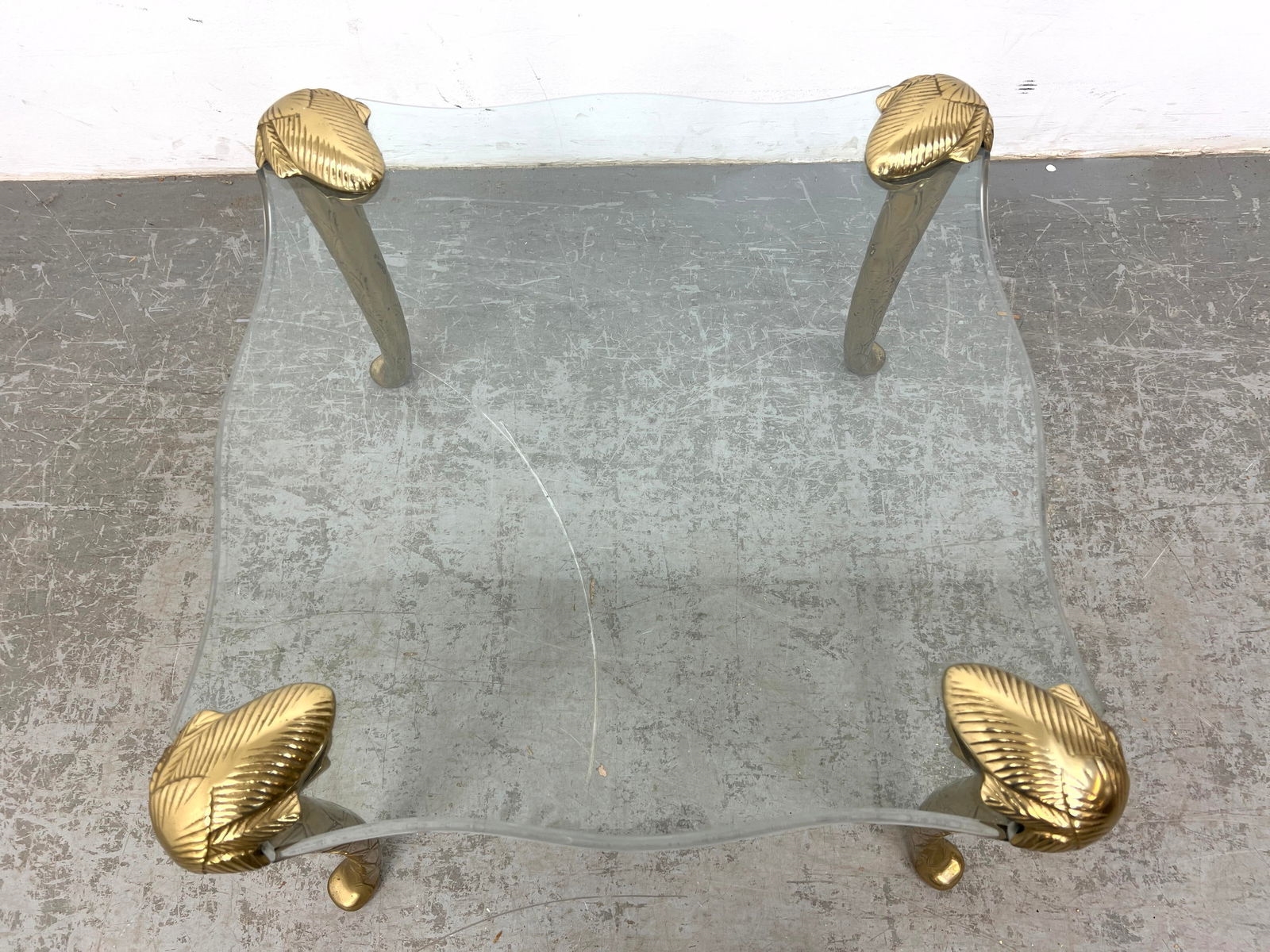 Artwork by Guérin, 2pc Brass and glass coffee table and end table. Guerin style, Made of Brass and glass