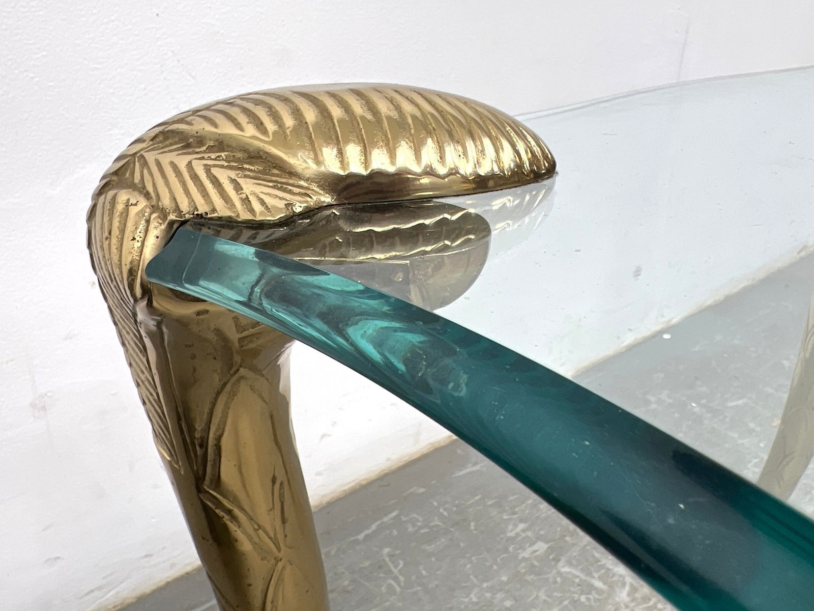 Artwork by Guérin, 2pc Brass and glass coffee table and end table. Guerin style, Made of Brass and glass