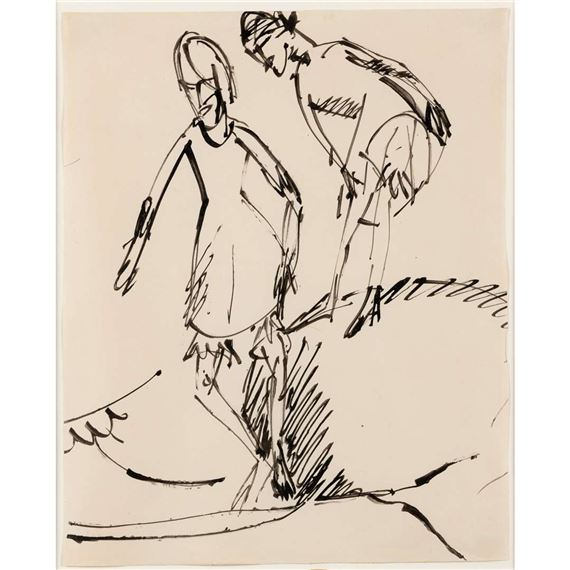 ZWEI MÄDCHEN [TWO GIRLS], c. 1925 by Ernst Ludwig Kirchner, circa 1925