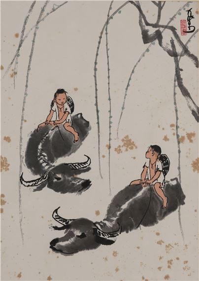 WILLOW SHADE AND HERDBOY by Li Keran