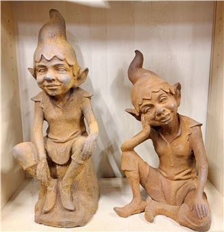 A pair of cast iron pixie garden figures, tallest 47cm - PIXIE