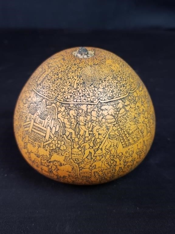 Julio Seguil Rios | Vintage Julio Seguil Rios hand-carved gourd | MutualArt