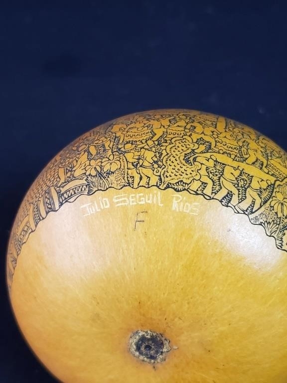 Julio Seguil Rios | Vintage Julio Seguil Rios hand-carved gourd | MutualArt