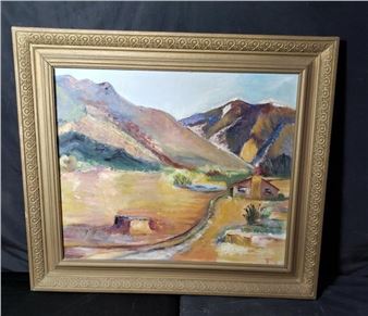 Signed lower right: Flo Vivian/1969. Titled on back: On The Road To "Anza".
There is an Anza - Flo Vivian