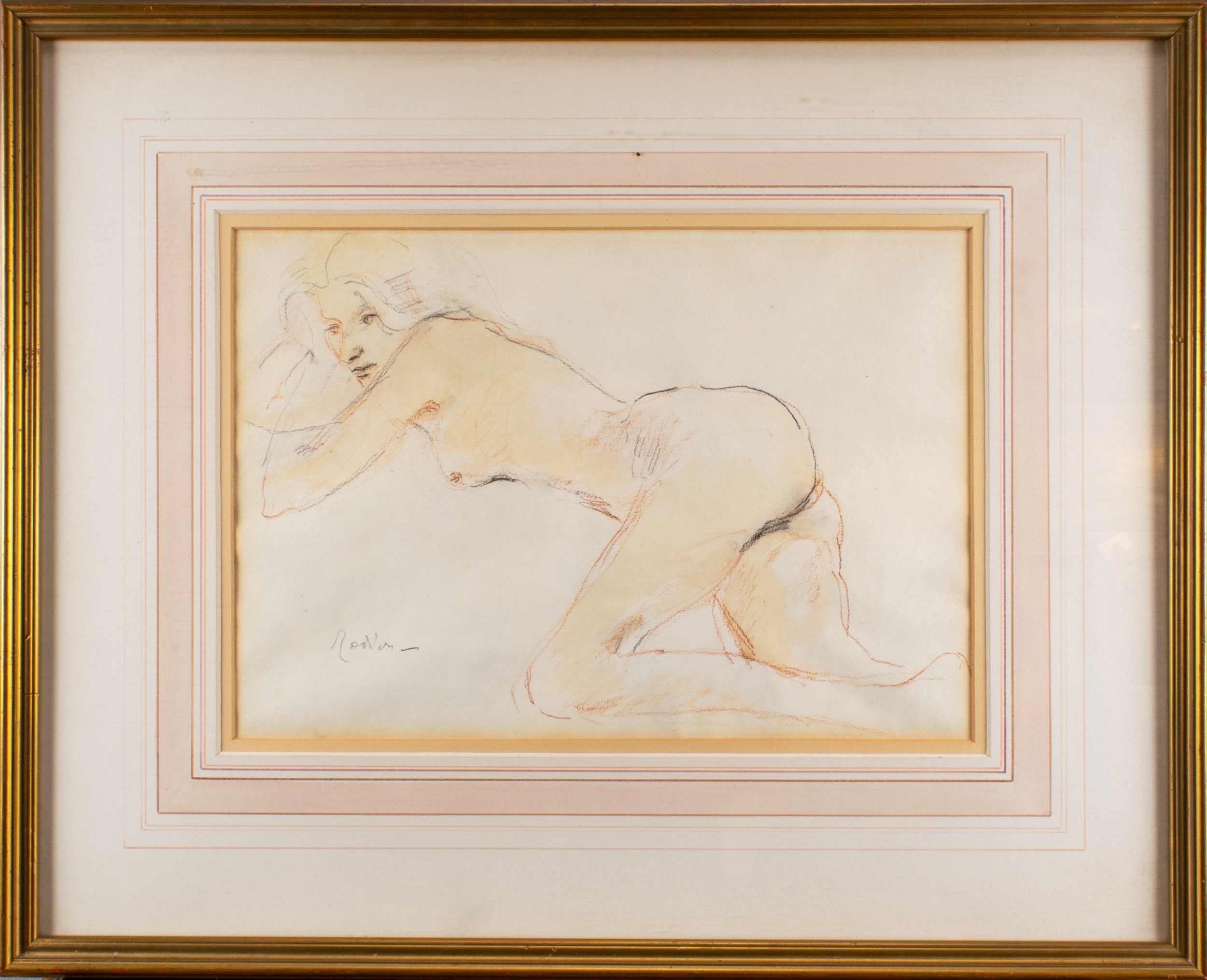Artwork by Guy Roddon, Reclining nude, Made of Pencil, chalk and wash on paper