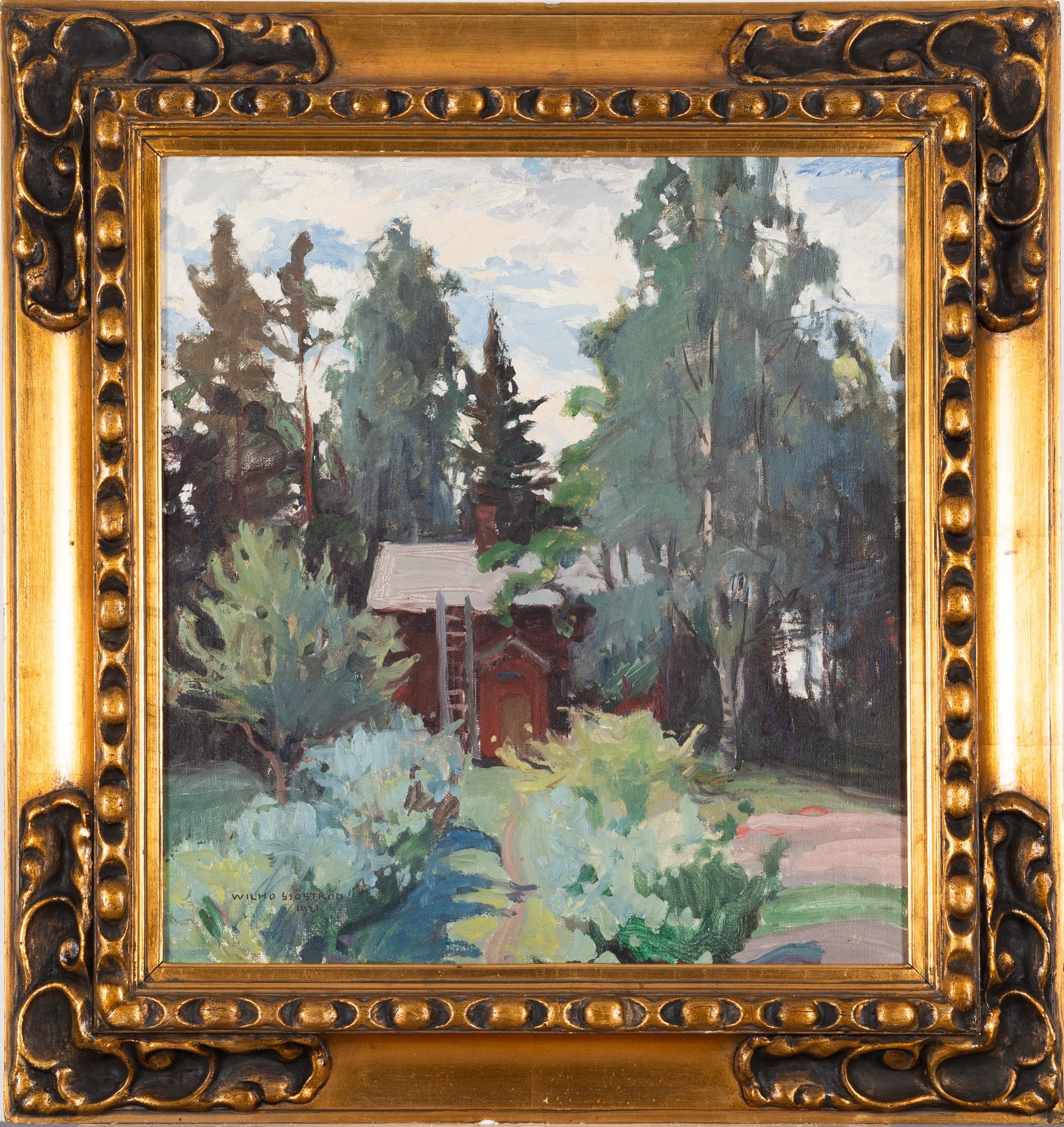 Artwork by Vilho Sjöström, Red house, Made of Oil