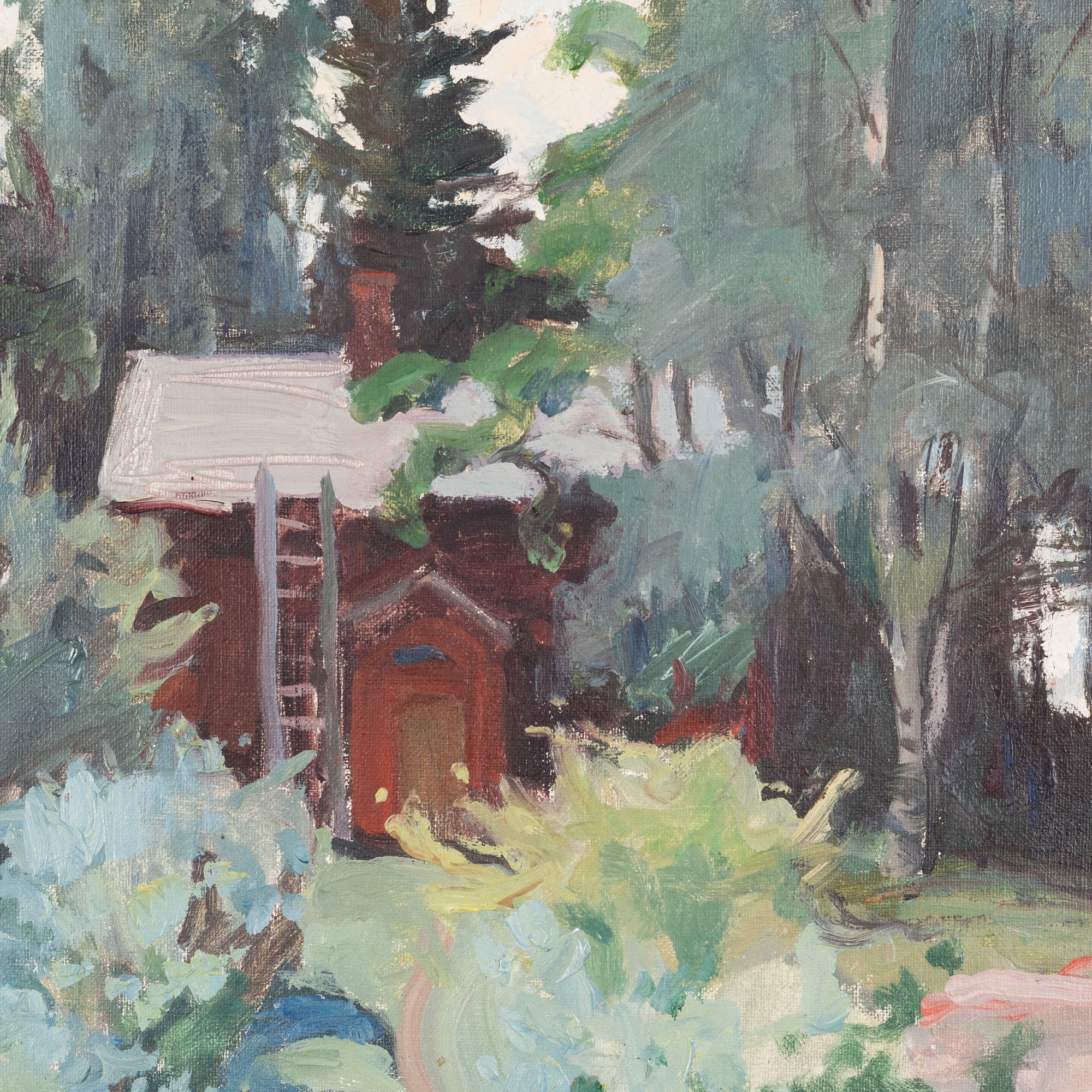 Artwork by Vilho Sjöström, Red house, Made of Oil