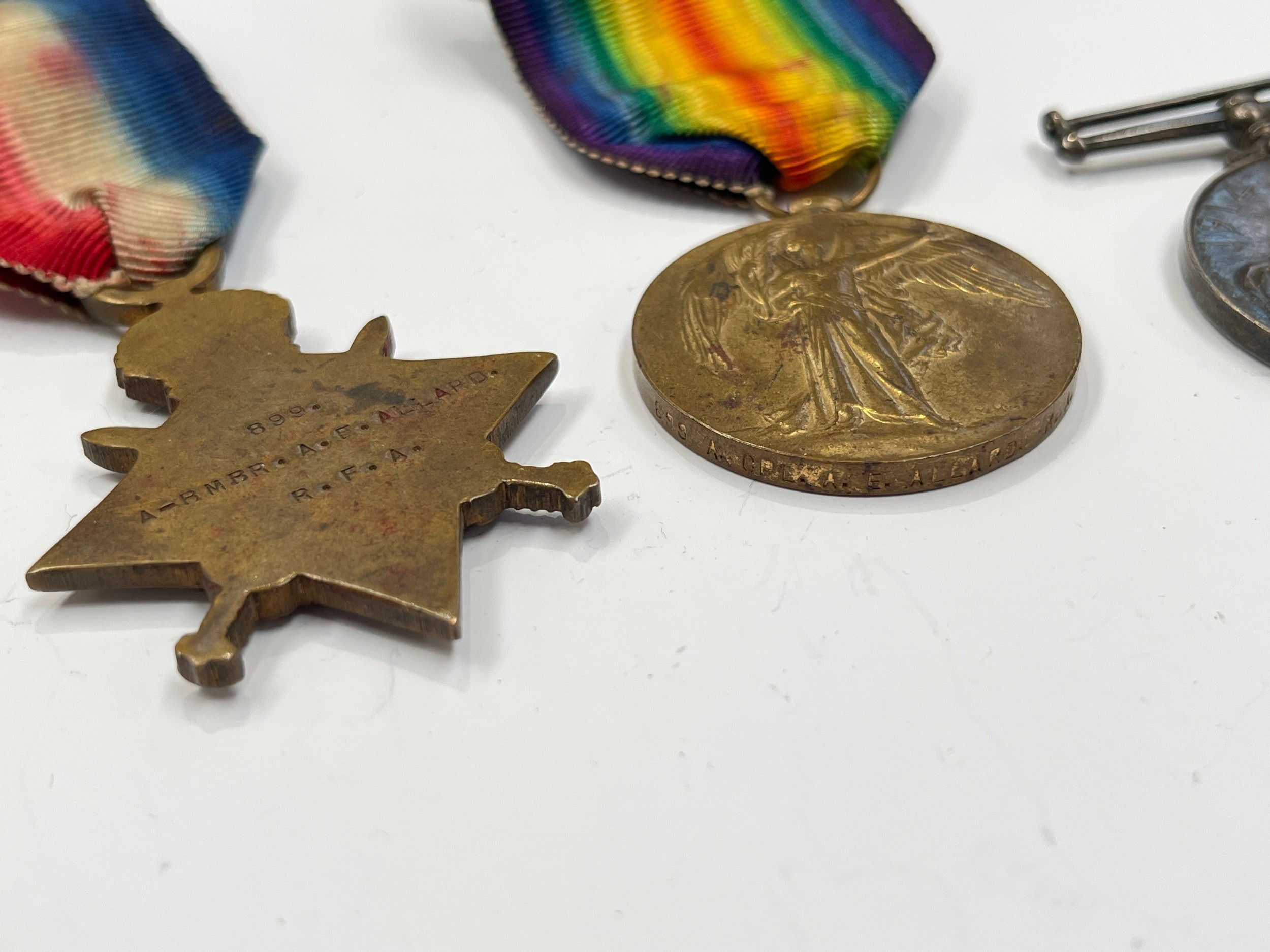 Artwork by E. Allard, A WWI  star medal trio named to  A-BMBR. A.E. ALLARD