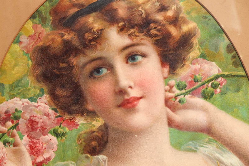 Artwork by Émile Vernon, An antique lithograph depicting the portrait of a lady among flowers, Made of lithograph