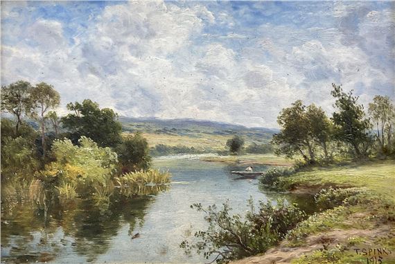 Landscape with Stream by Thomas Spinks, dated 1915