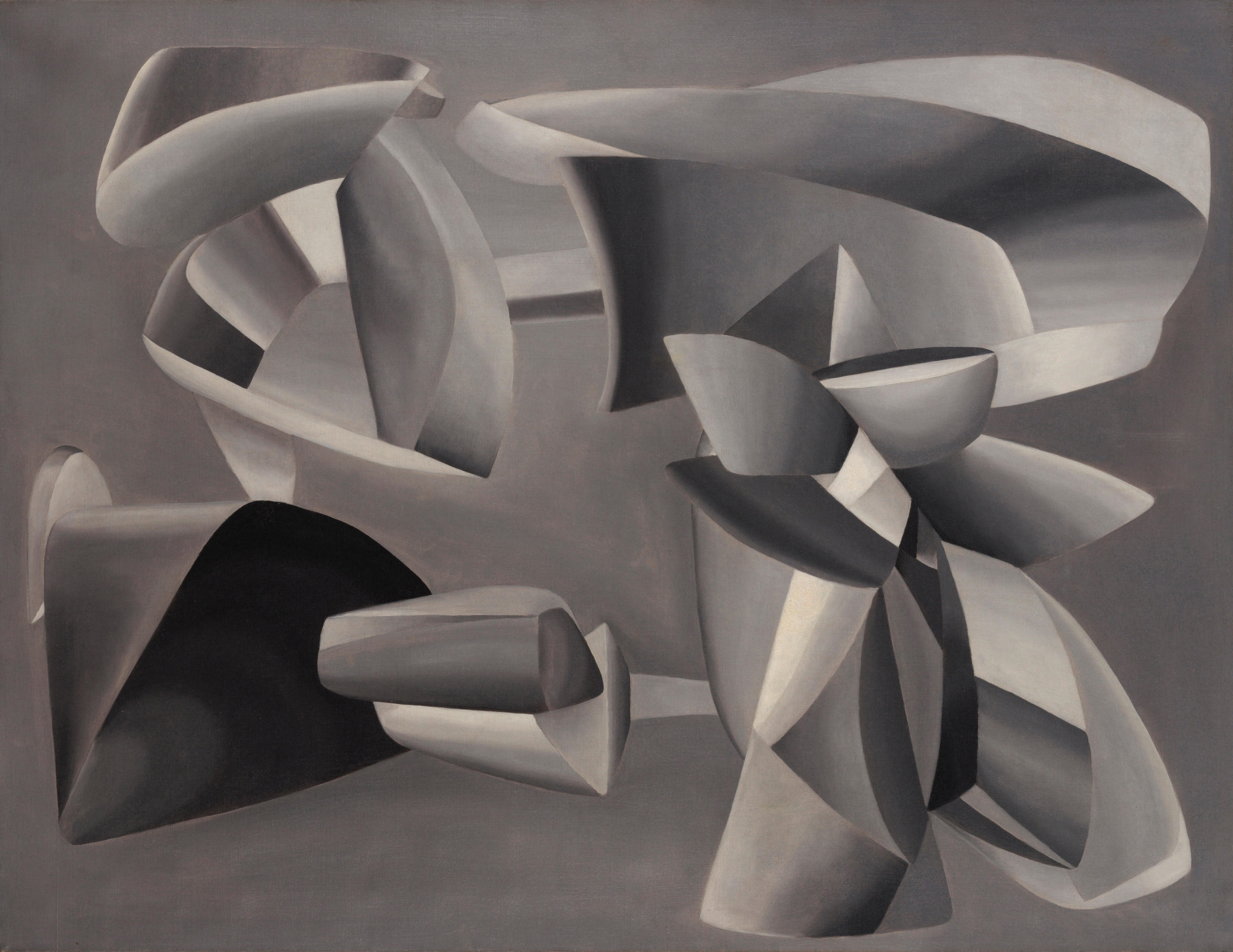 Artwork by John Ferren, Grey Scale Composition, Made of oil and sand on canvas