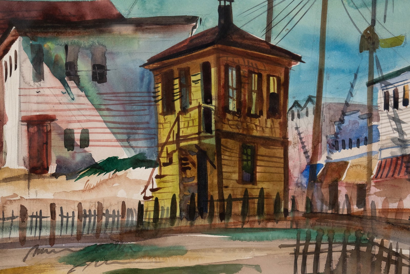 Artwork by Howard Mandel, Howard Mandel 'Lil. R.R. Crossing' Watercolor on Paper, Made of Watercolor on Paper