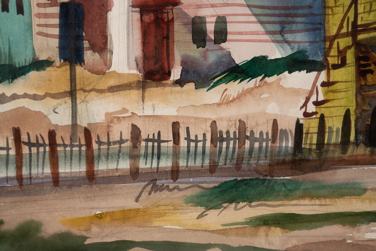 Artwork by Howard Mandel, Howard Mandel 'Lil. R.R. Crossing' Watercolor on Paper, Made of Watercolor on Paper