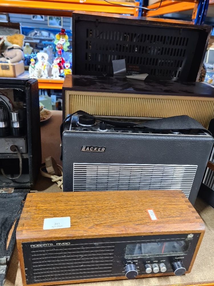 Hacker | Two Hacker vintage radios on swivel base and other radios ...